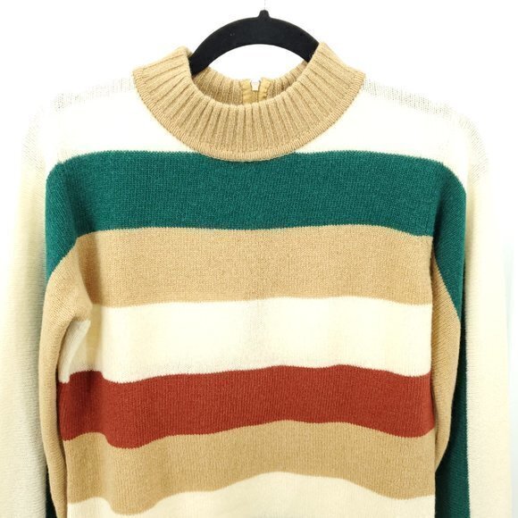 VTG Dalton Camel Hair/Geelong Lambswool Mock Neck Stripe Sweater 36 (S/M) - Picture 4 of 16